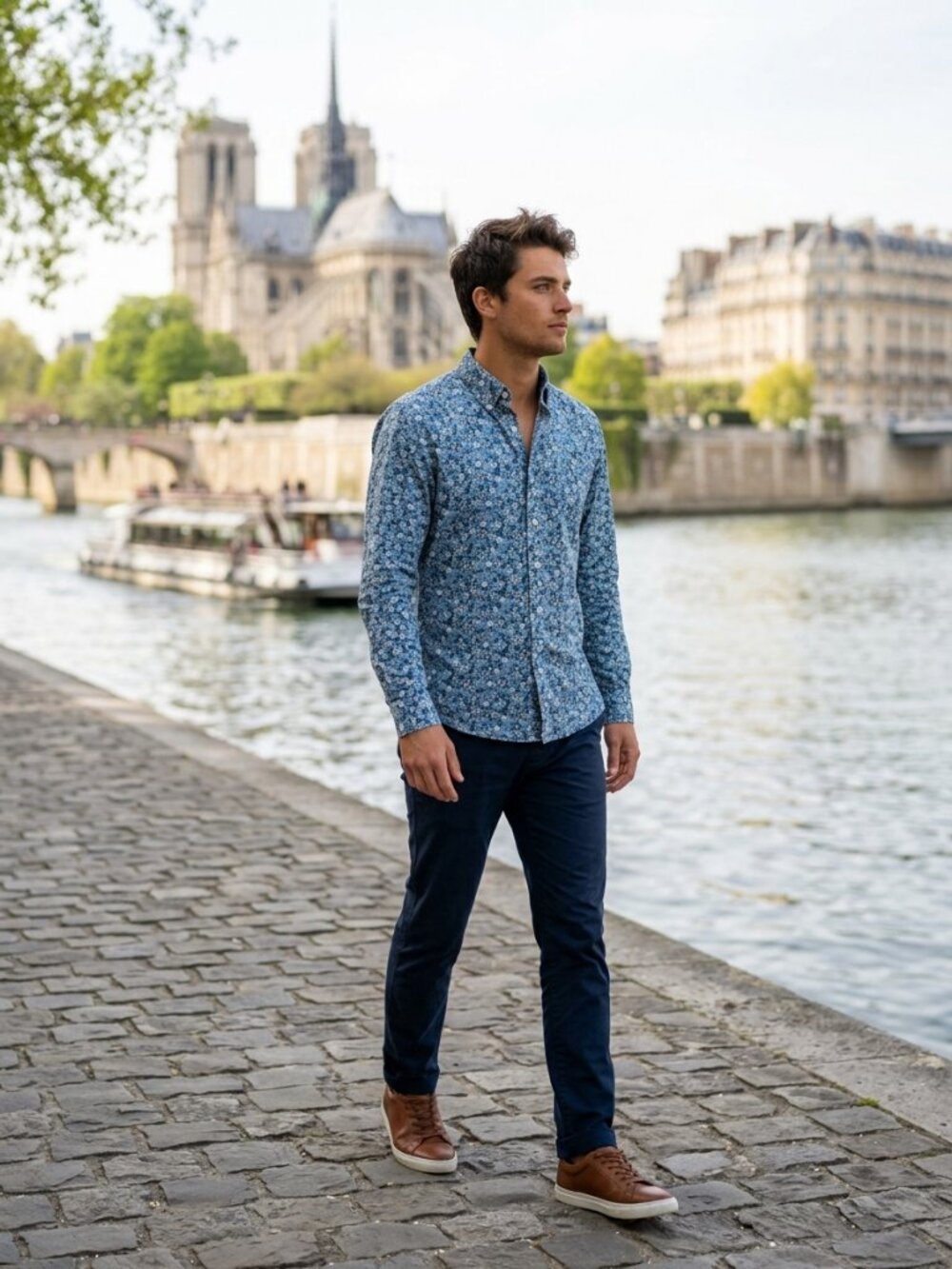 J.Crew Mercantile Blue Floral Flex Shirt L